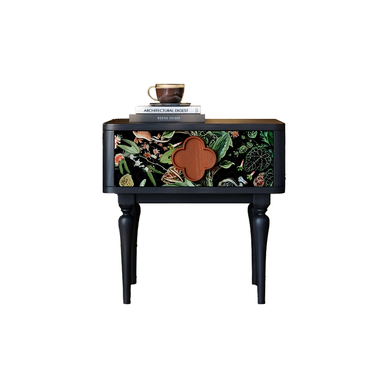 小花朵床头柜黑色白底图