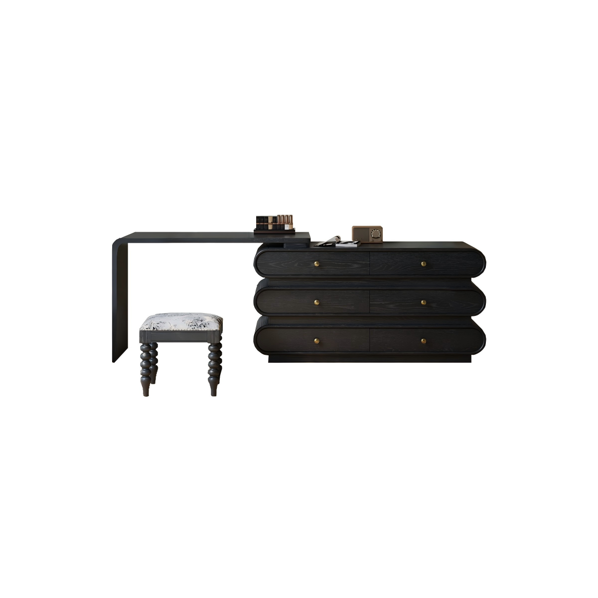 贝蒂梳妆柜带妆凳静谧黑白底图