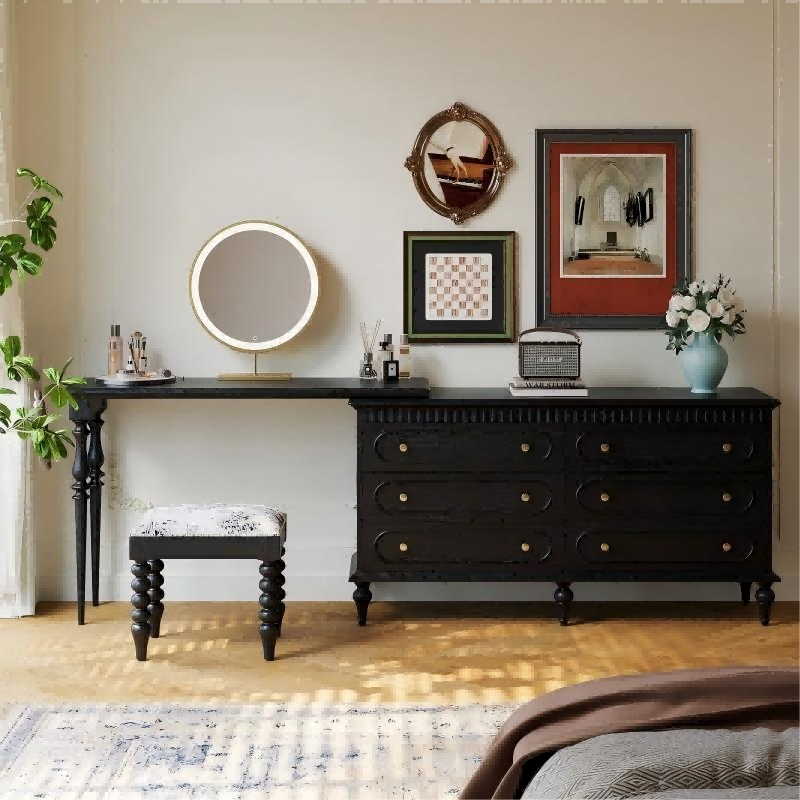 艾玛梳妆柜带妆凳静谧黑