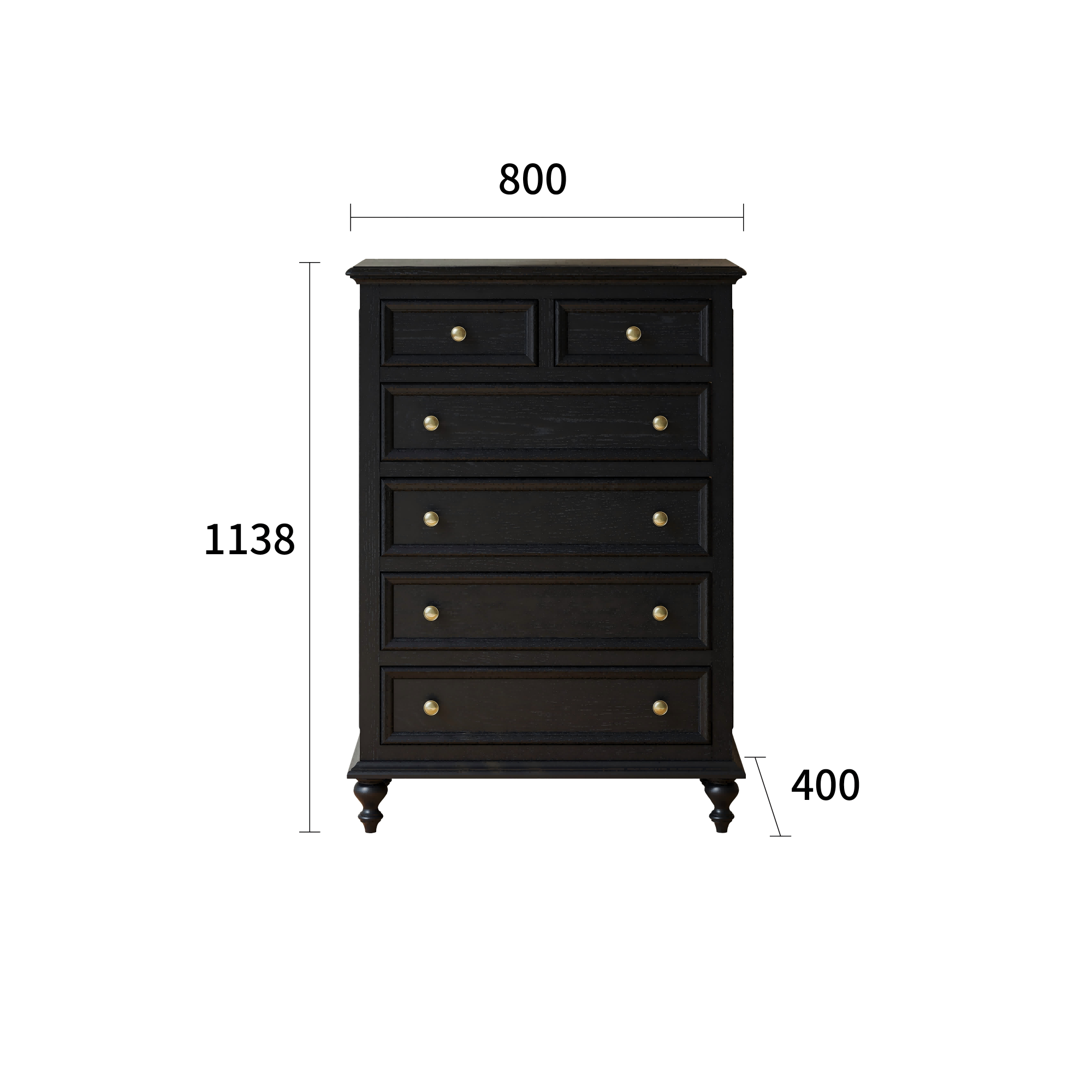 格雷斯六斗柜静谧黑规格图